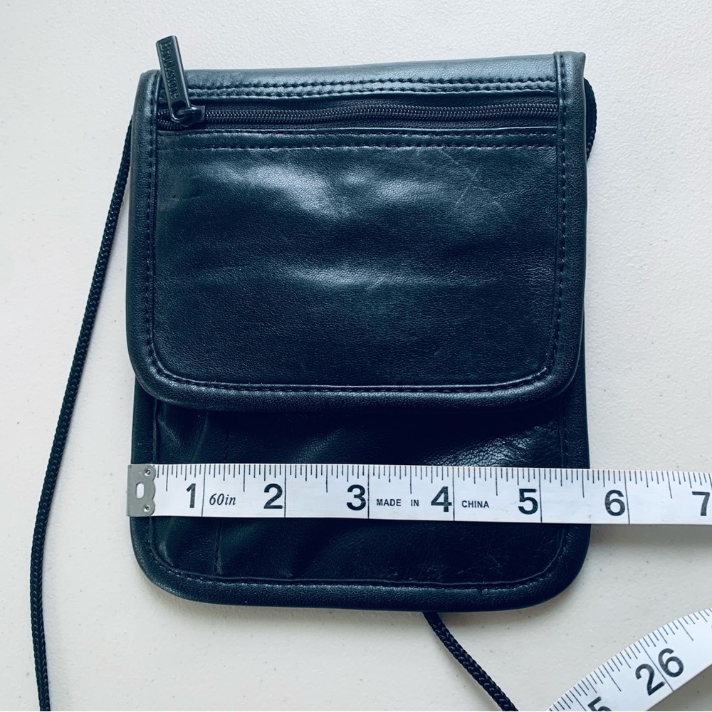 Brookstone genuine black leather travel organizer/passport holder shoulder bag